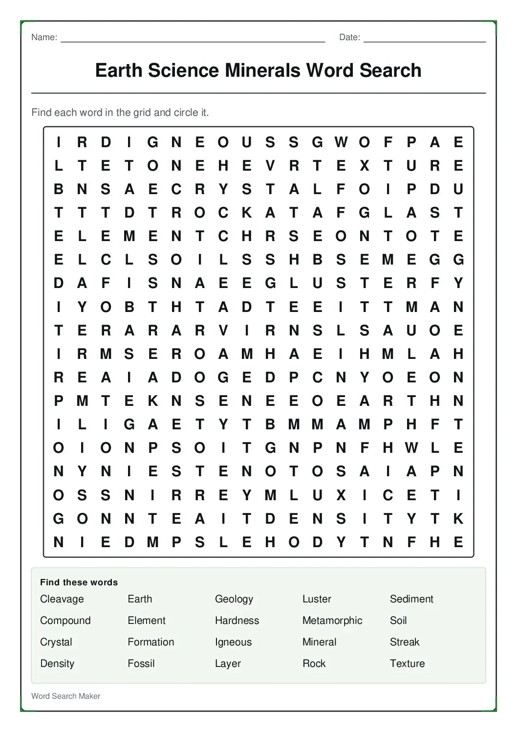 earth-science-minerals-word-search – first page