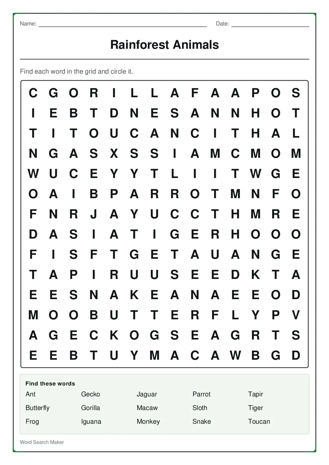 rainforest-animals – first page